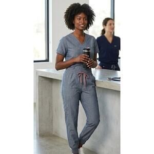 FIGS Heather Denim Zamora Jogger Scrub Pants 4XLT Tall Dusty Rose Drawstring